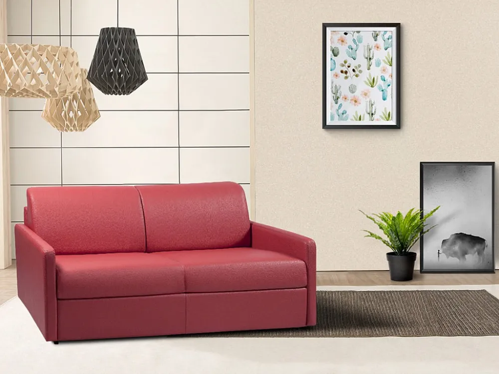 Driezits express bedbank 14 cm Kunstleer Taupe CALIFE Complete Set Gordijnen