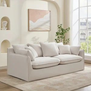 Driezitsbank van beige stof met overig kussens CABORNI - Universeel Pasmodel