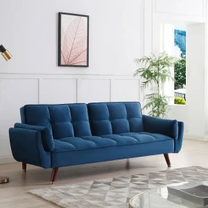 Driezitsslaapbank van blauw velours GULCAN Easy Clean Oppervlak