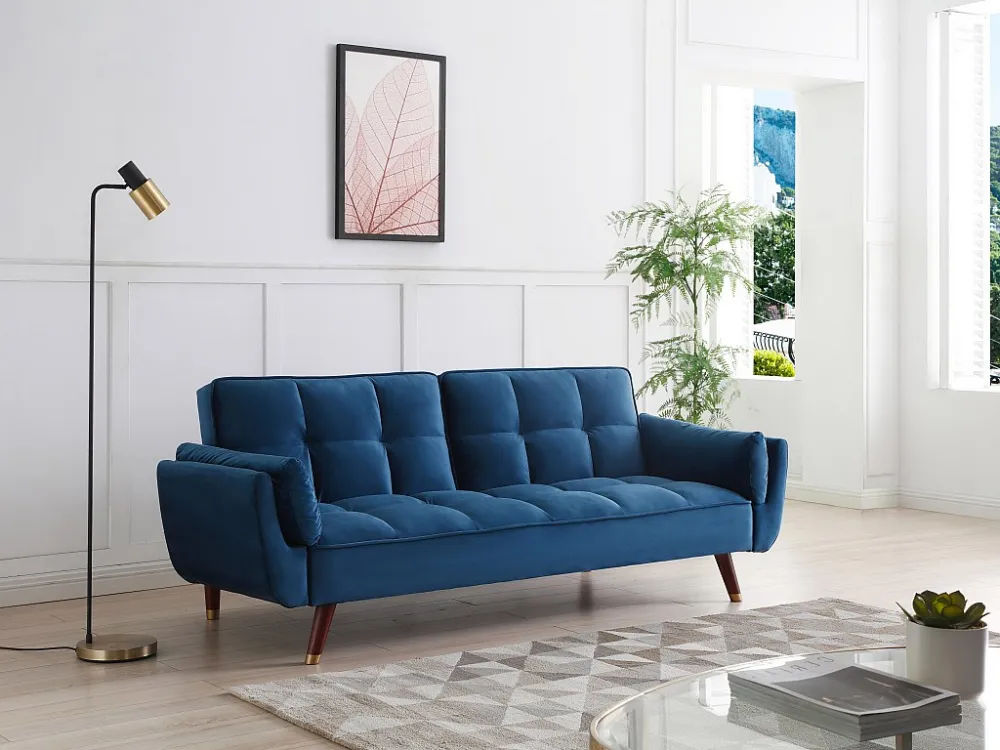 Driezitsslaapbank van blauw velours GULCAN Easy Clean Oppervlak