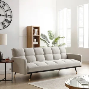 Driezitsslaapbank van ecru stof met vintage-charme ROREMA