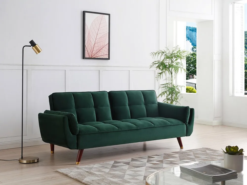 Driezitsslaapbank van groen velours GULCAN 190cm Lengte