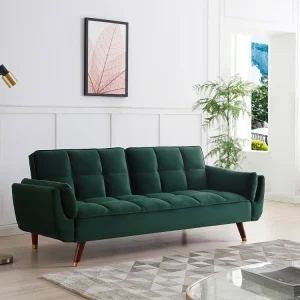 Driezitsslaapbank van groen velours GULCAN 190cm Lengte