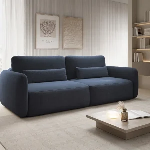 Driezitsslaapbank van marineblauwe stof met textuur VOPOZA Easy Clean Oppervlak