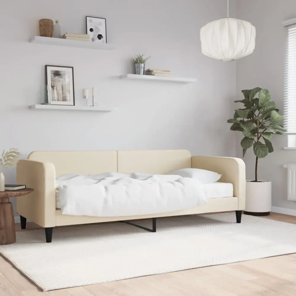 Heavy Duty Slaapbank met matras 100x200 cm stof crèmekleurig
