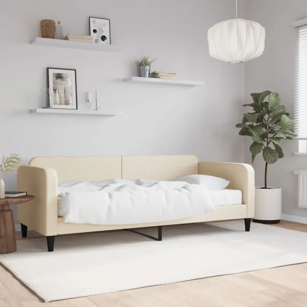 Heavy Duty Slaapbank met matras 100x200 cm stof crèmekleurig