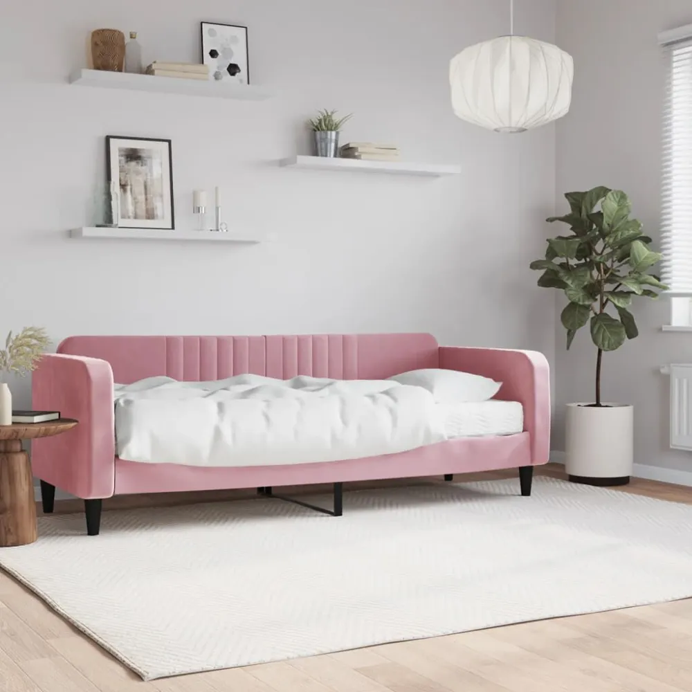 Heavy Duty Slaapbank met matras 80x200 cm fluweel roze