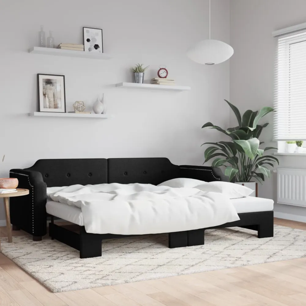 Heavy Duty Slaapbank met onderschuifbed 100x200 cm stof zwart