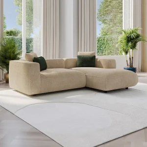 Hoekbank met hoek rechts van ecru velours met textuur TALMINE van Lichtgewicht Materiaal
