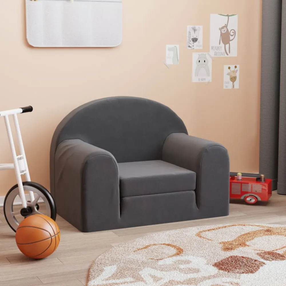 Kinderslaapbank weelderig pluche antracietkleurig