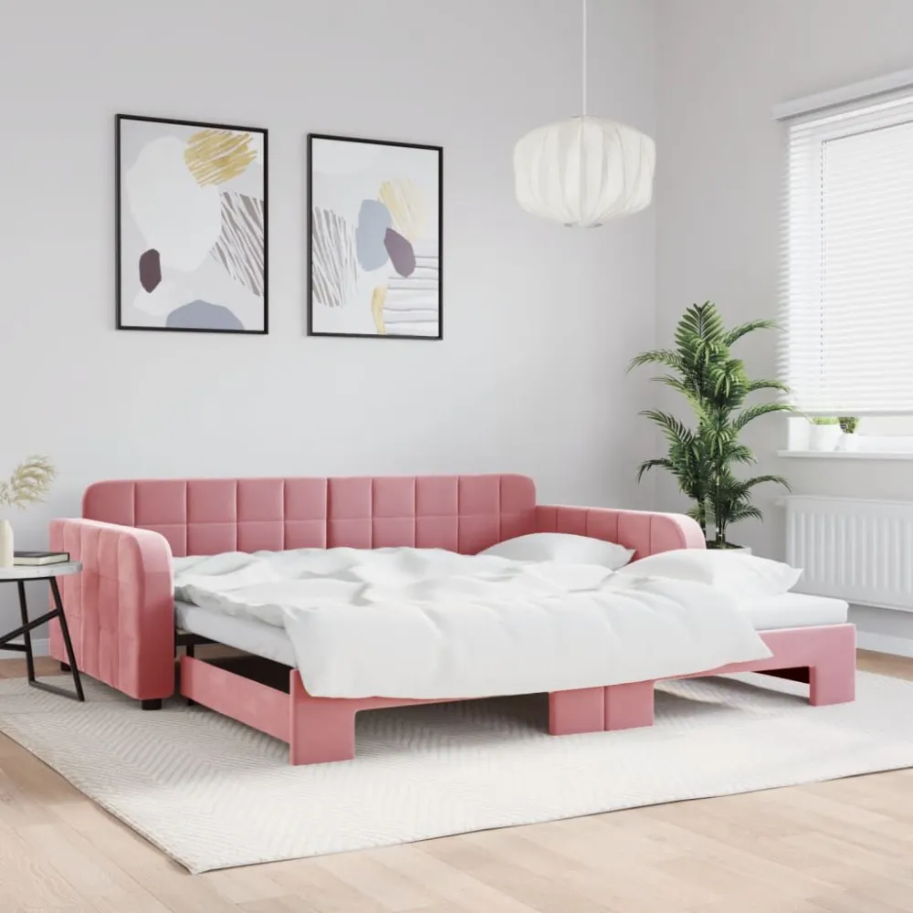 OEM Kwaliteit Slaapbank met onderschuifbed 100x200 cm fluweel roze