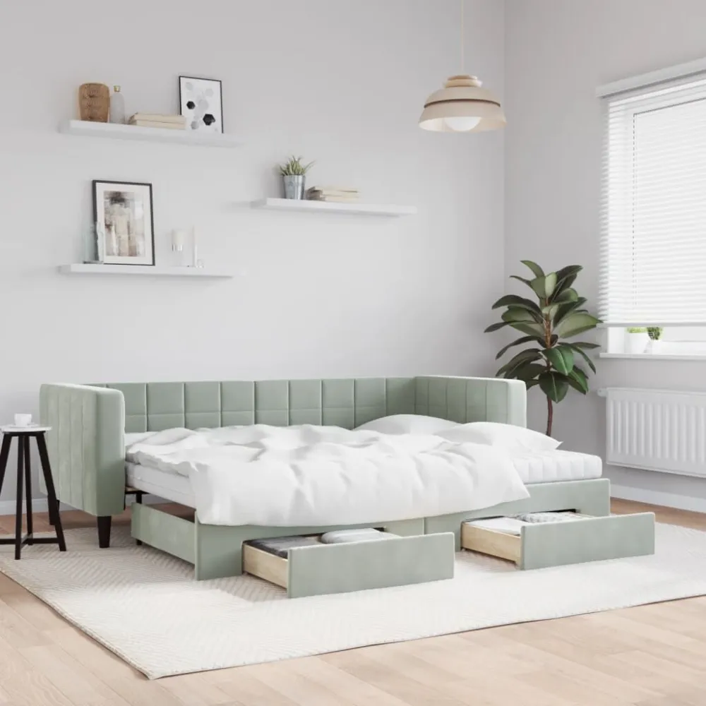OEM Kwaliteit Slaapbank onderschuifbed en lades 80x200 cm fluweel lichtgrijs