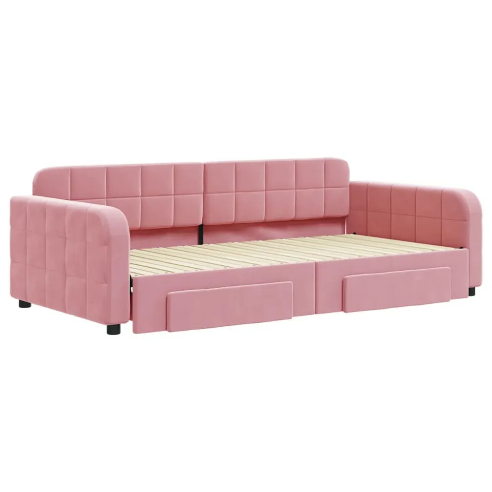 Premium Slaapbank met onderschuifbed en lades 100x200 cm fluweel roze