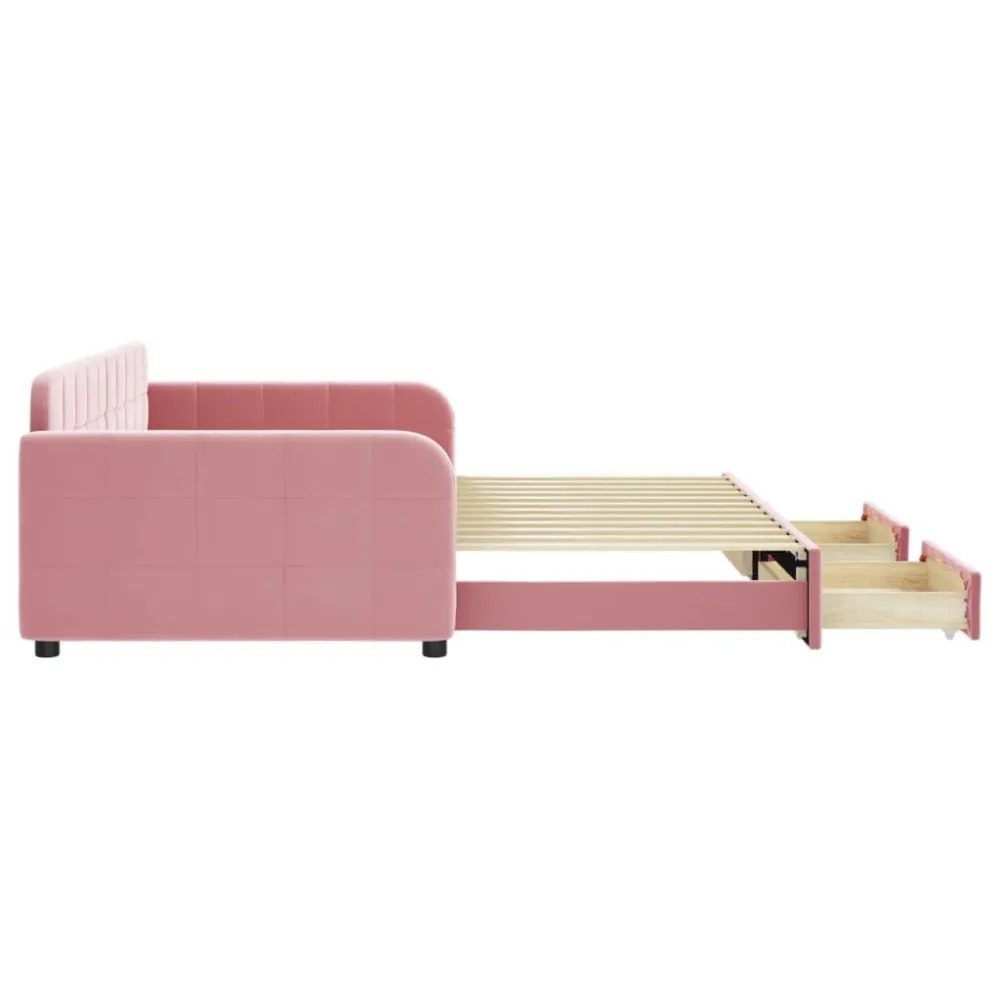 Premium Slaapbank met onderschuifbed en lades 100x200 cm fluweel roze