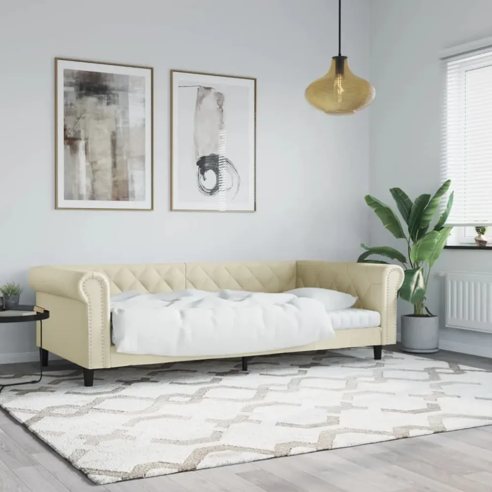 Slaapbank 100x200 cm kunstleer crèmekleurig op Maat Gemaakt