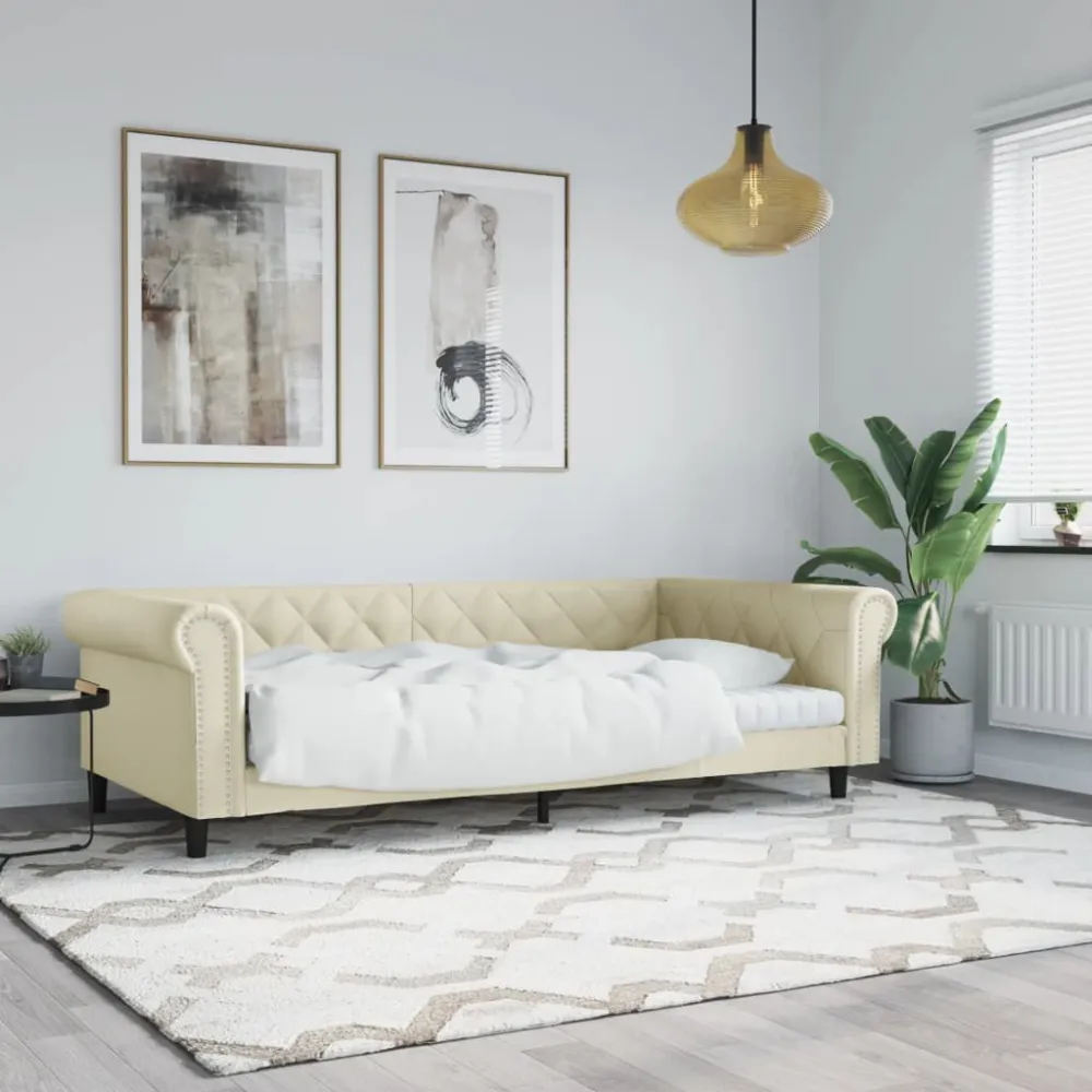 Slaapbank 100x200 cm kunstleer crèmekleurig op Maat Gemaakt