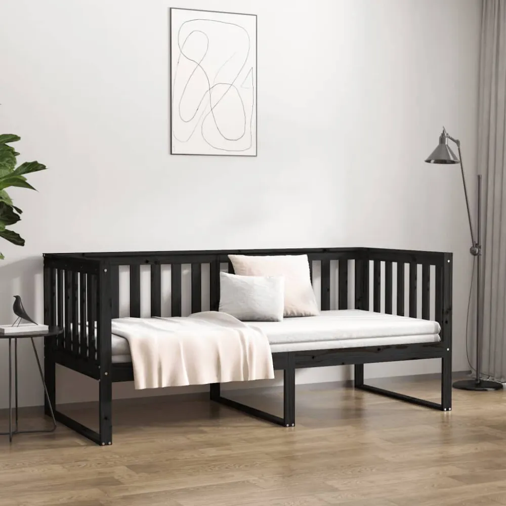 Slaapbank 100x200 cm massief grenenhout zwart