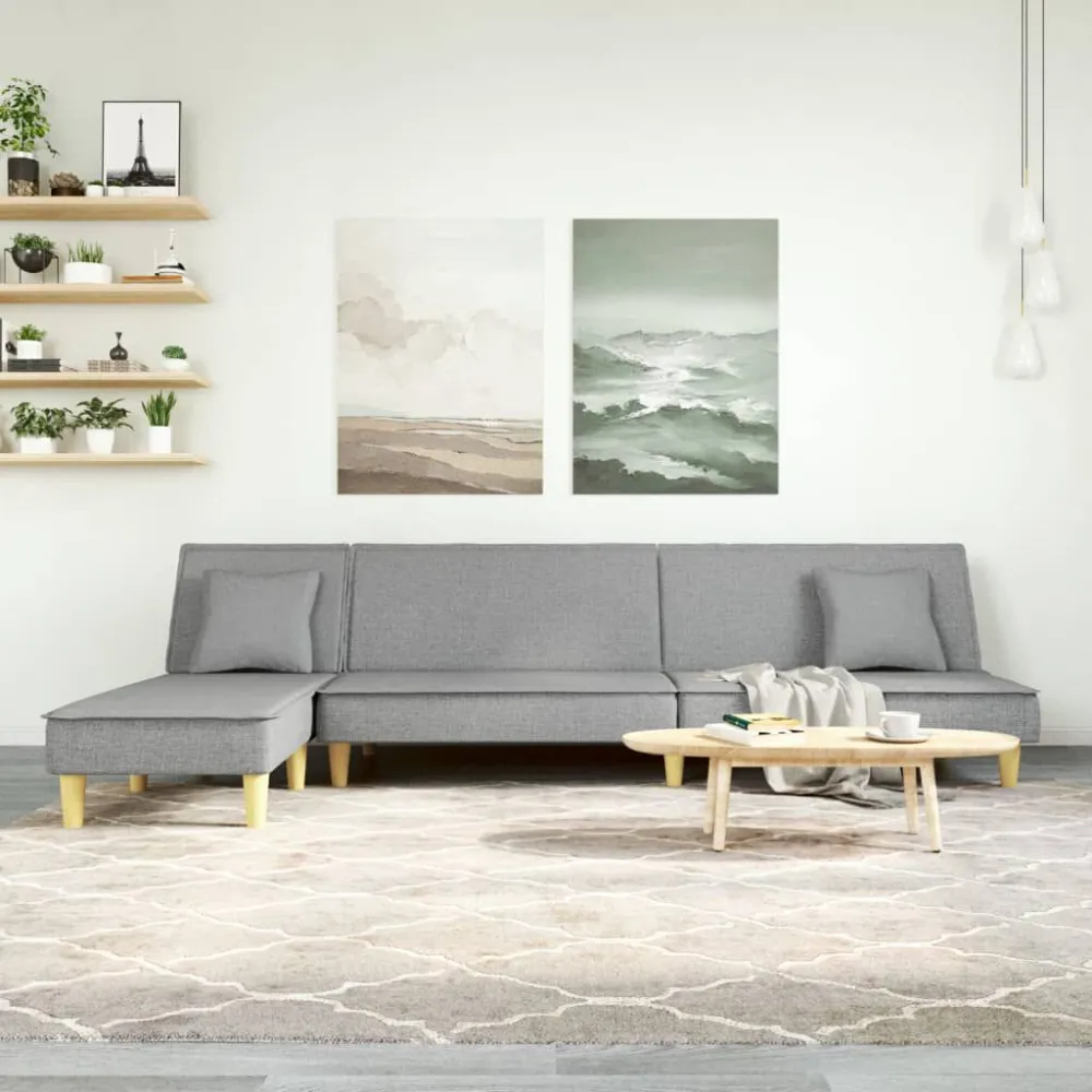 Slaapbank L-vormig 255x140x70 cm stof lichtgrijs