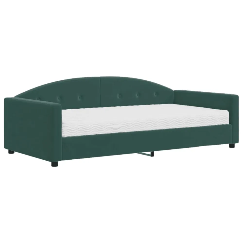 Slaapbank met matras 100x200 cm fluweel donkergroen