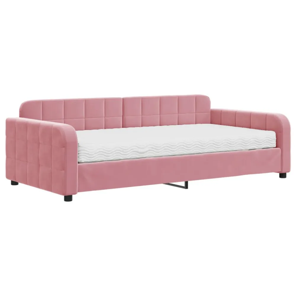 Slaapbank met matras 100x200 cm fluweel roze | Opvouwbaar | Compact