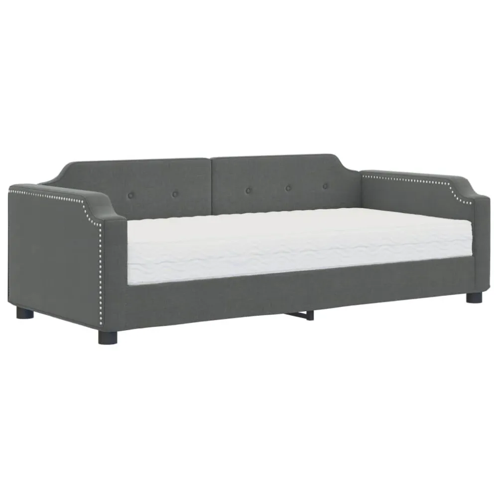 Slaapbank met matras 100x200 cm stof donkergrijs