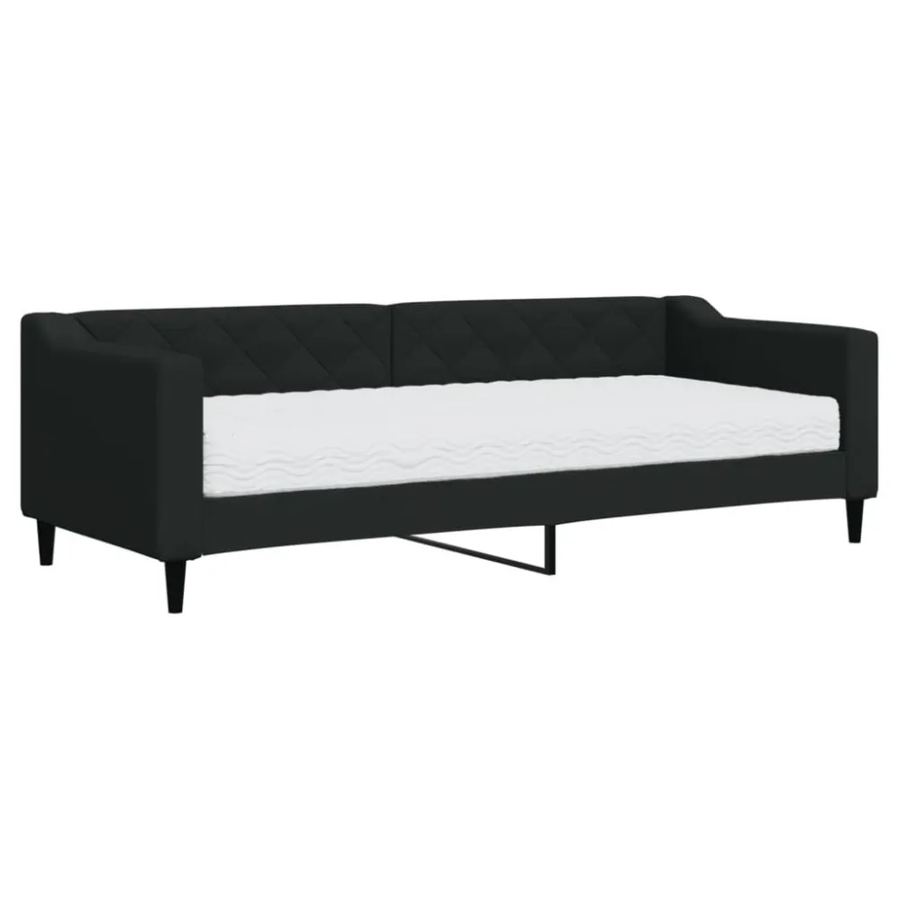 Slaapbank met matras 80x200 cm stof zwart Beige | Donkergrijs