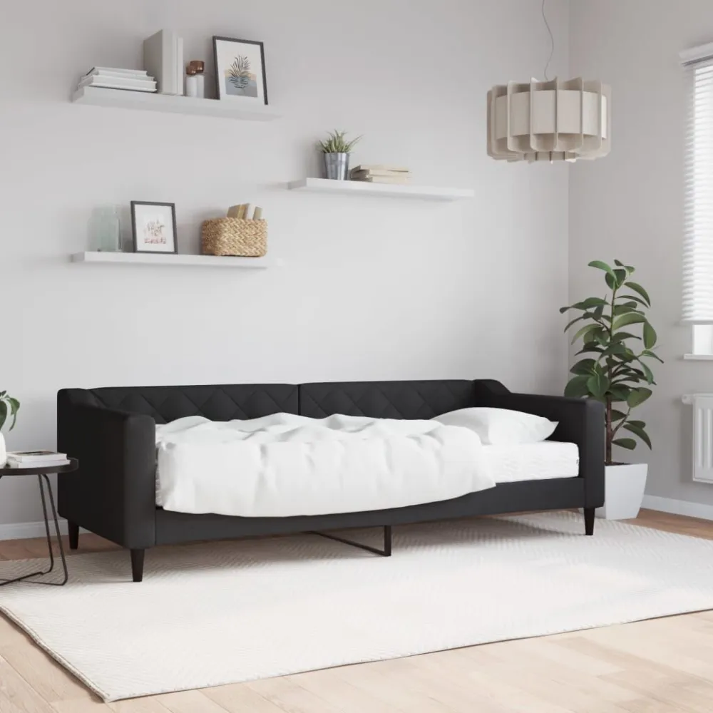 Slaapbank met matras 80x200 cm stof zwart Beige | Donkergrijs