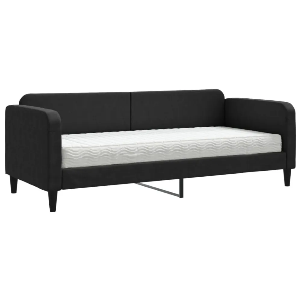Slaapbank met matras 80x200 cm stof zwart met Geïntegreerde USB