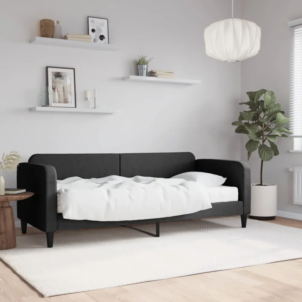 Slaapbank met matras 80x200 cm stof zwart met Geïntegreerde USB