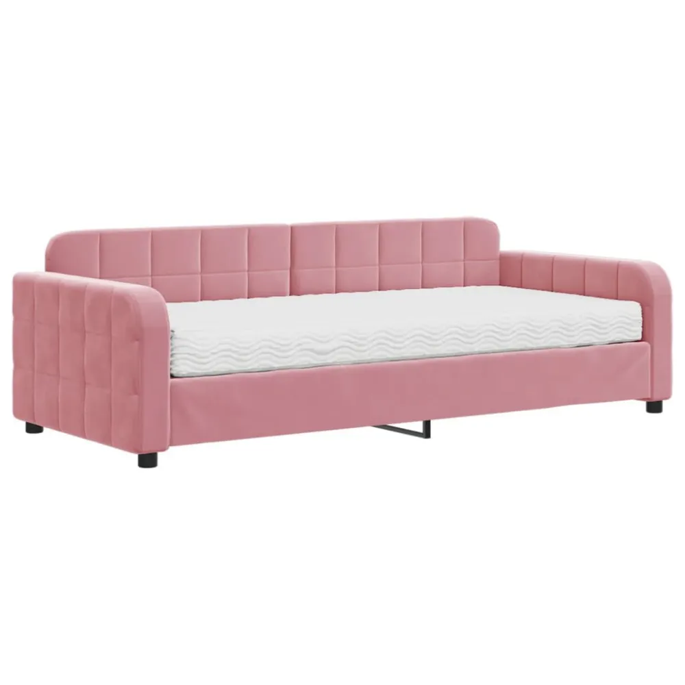Slaapbank met matras 90x200 cm fluweel roze