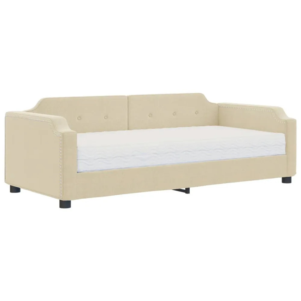 Slaapbank met matras 90x200 cm stof crèmekleurig