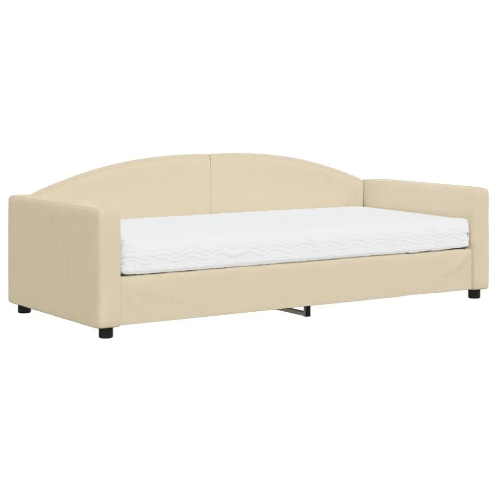 Slaapbank met matras 90x200 cm stof crèmekleurig