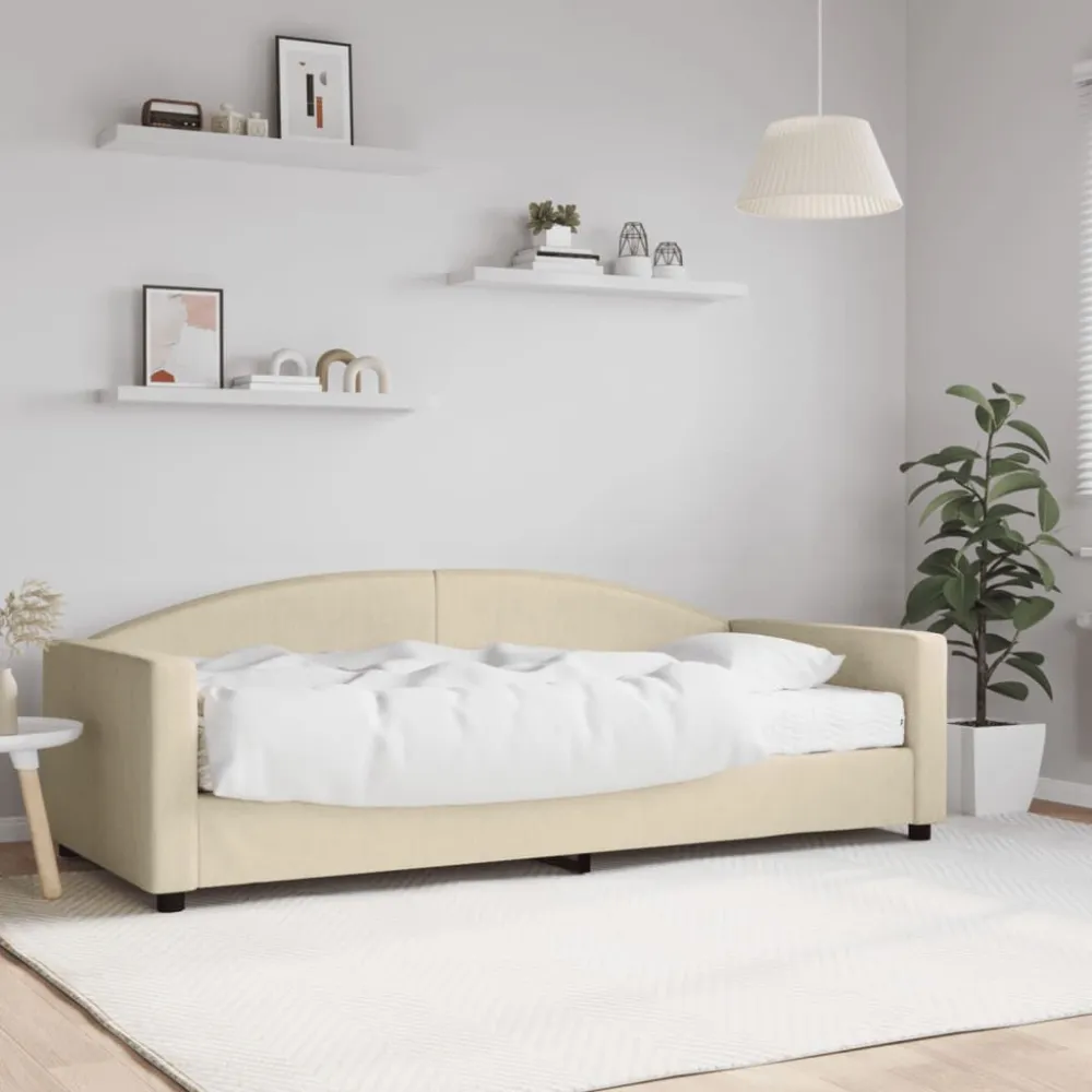 Slaapbank met matras 90x200 cm stof crèmekleurig