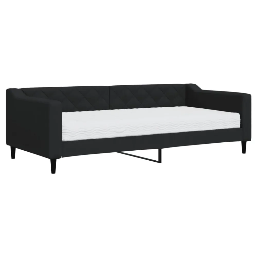 Slaapbank met matras 90x200 cm stof zwart