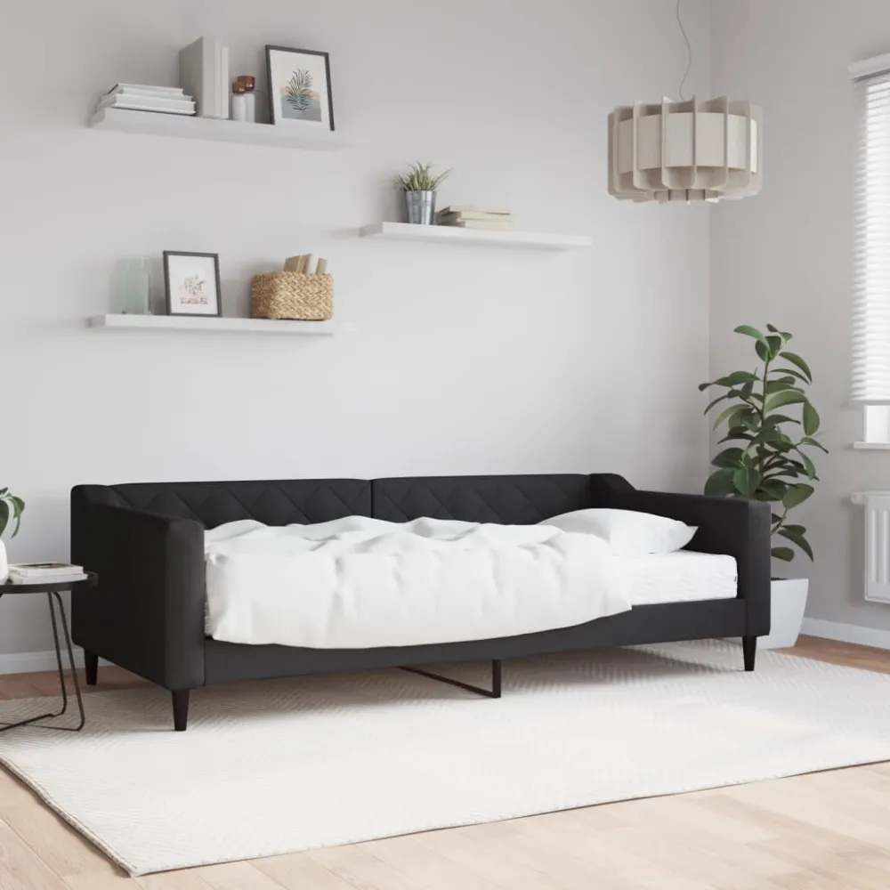 Slaapbank met matras 90x200 cm stof zwart