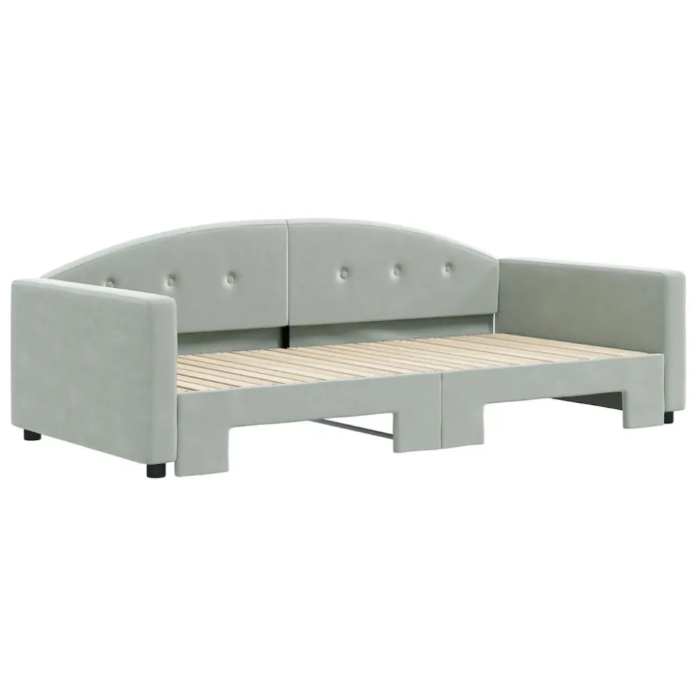 Slaapbank met onderschuifbed 100x200 cm fluweel lichtgrijs