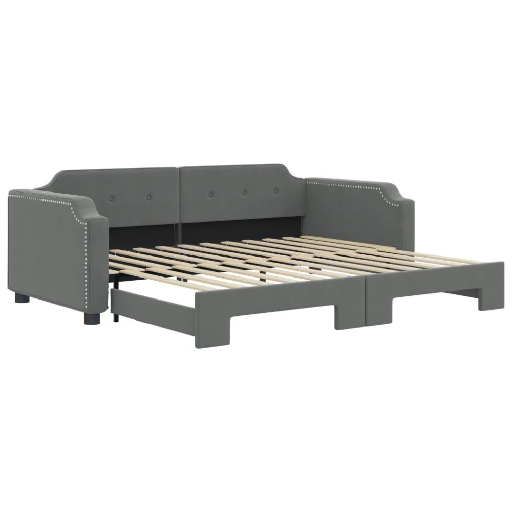 Slaapbank met onderschuifbed 100x200 cm stof donkergrijs