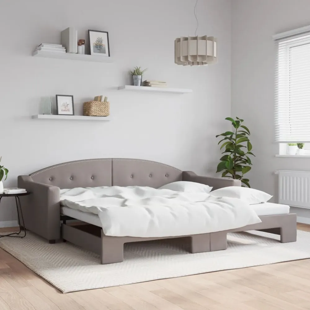 Slaapbank met onderschuifbed 100x200 cm stof taupe voor Hymer | Adria | Knaus