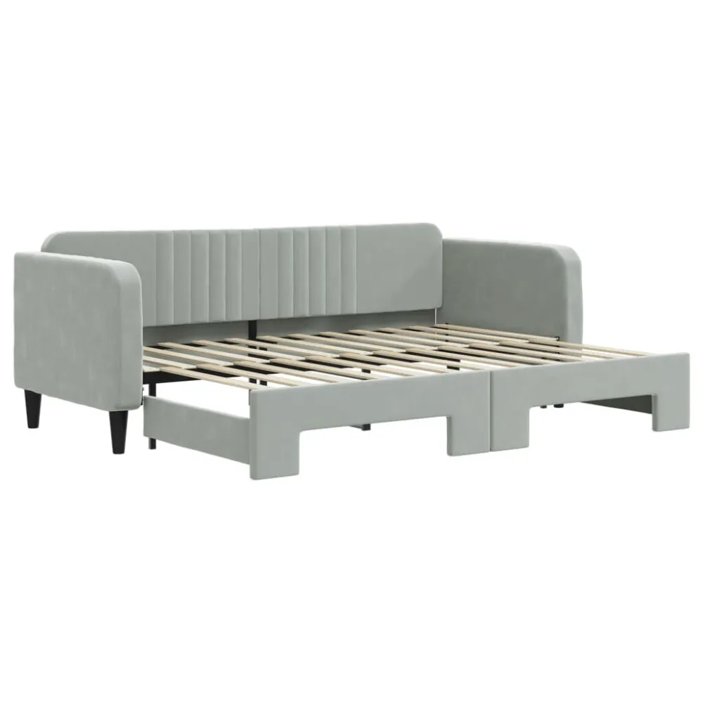 Slaapbank met onderschuifbed 80x200 cm fluweel lichtgrijs