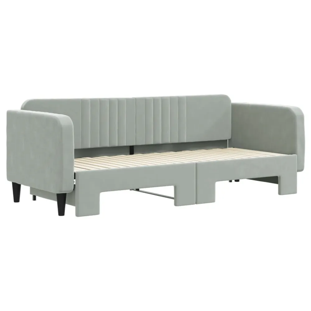 Slaapbank met onderschuifbed 80x200 cm fluweel lichtgrijs
