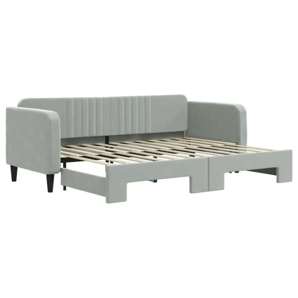Slaapbank met onderschuifbed 80x200 cm fluweel lichtgrijs