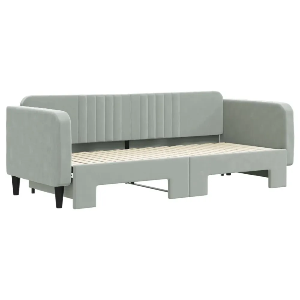 Slaapbank met onderschuifbed 80x200 cm fluweel lichtgrijs