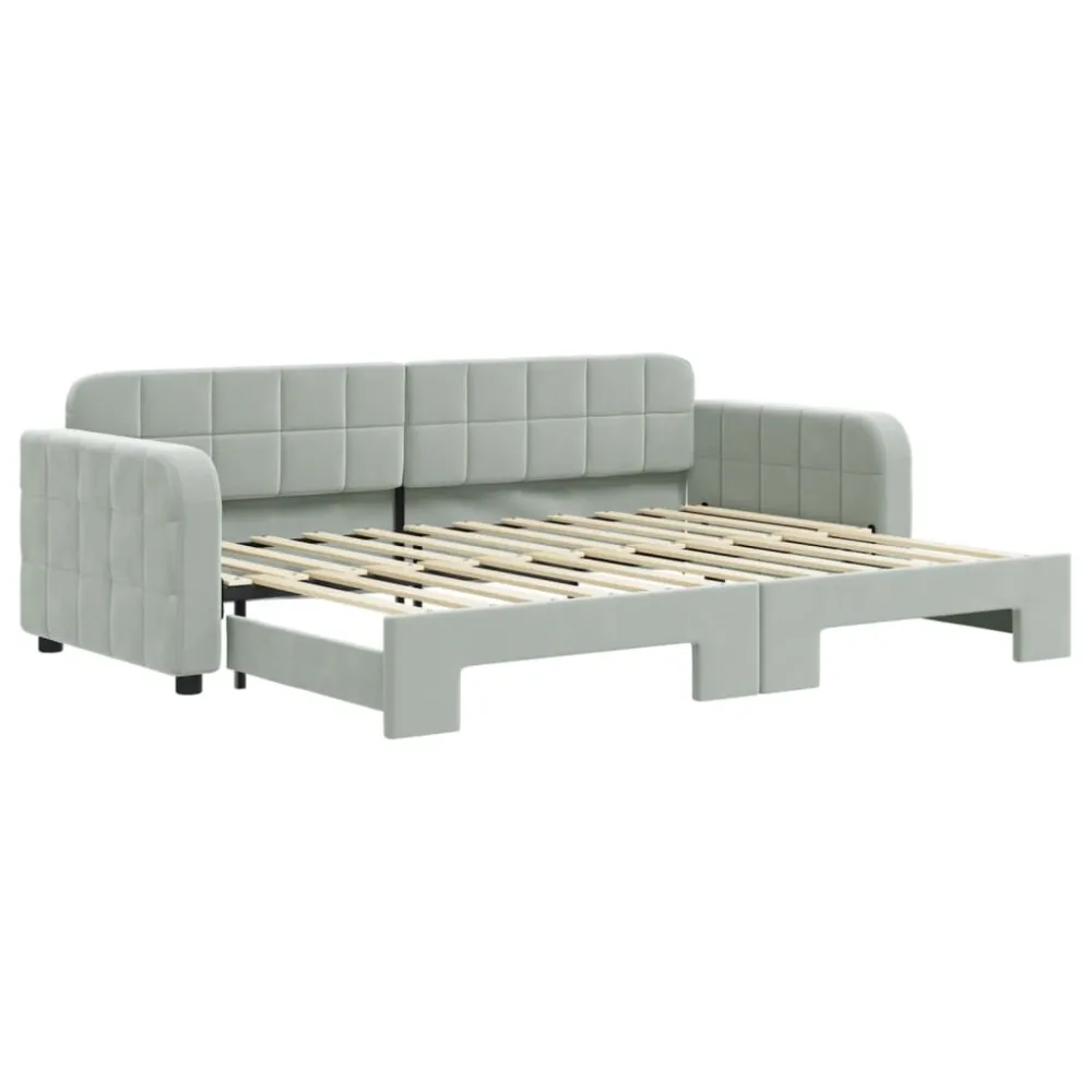 Slaapbank met onderschuifbed 80x200 cm fluweel lichtgrijs