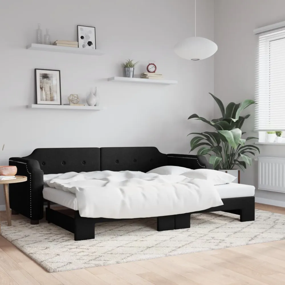 Slaapbank met onderschuifbed 80x200 cm stof zwart van Lichtgewicht Materiaal