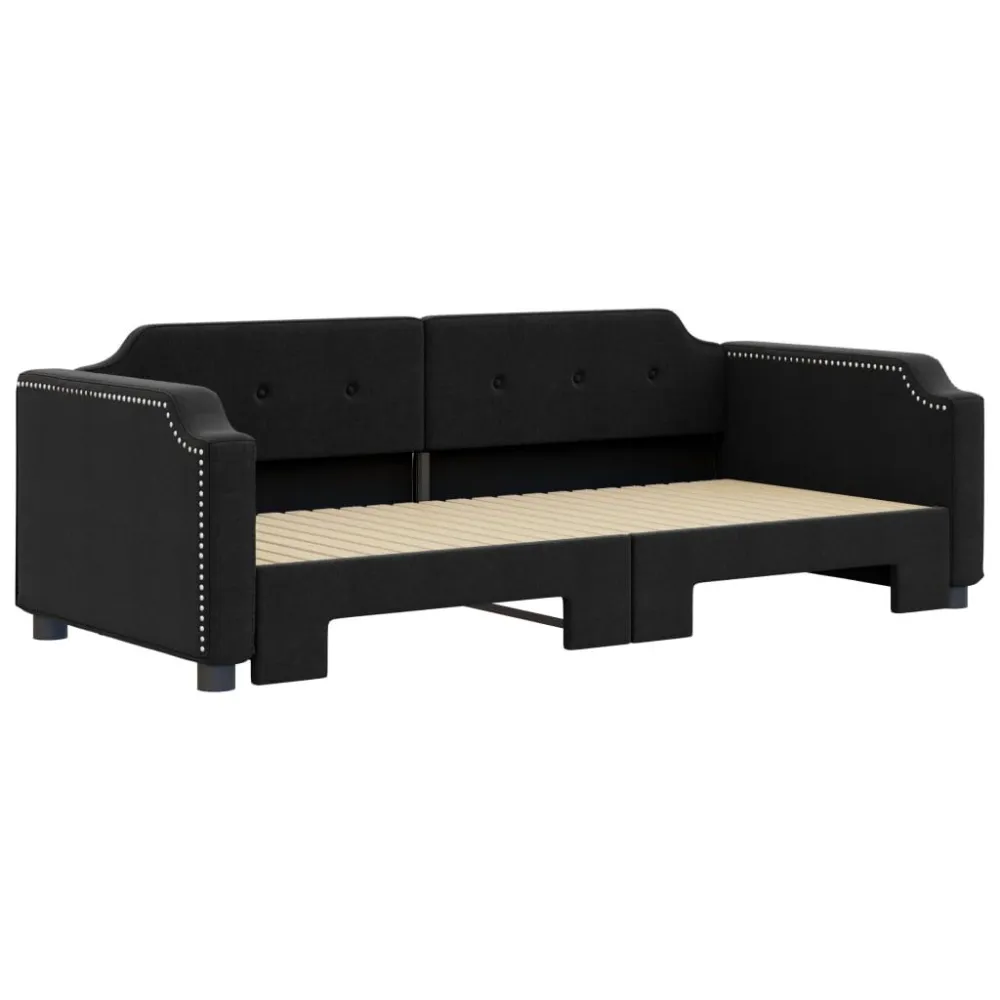 Slaapbank met onderschuifbed 80x200 cm stof zwart van Lichtgewicht Materiaal