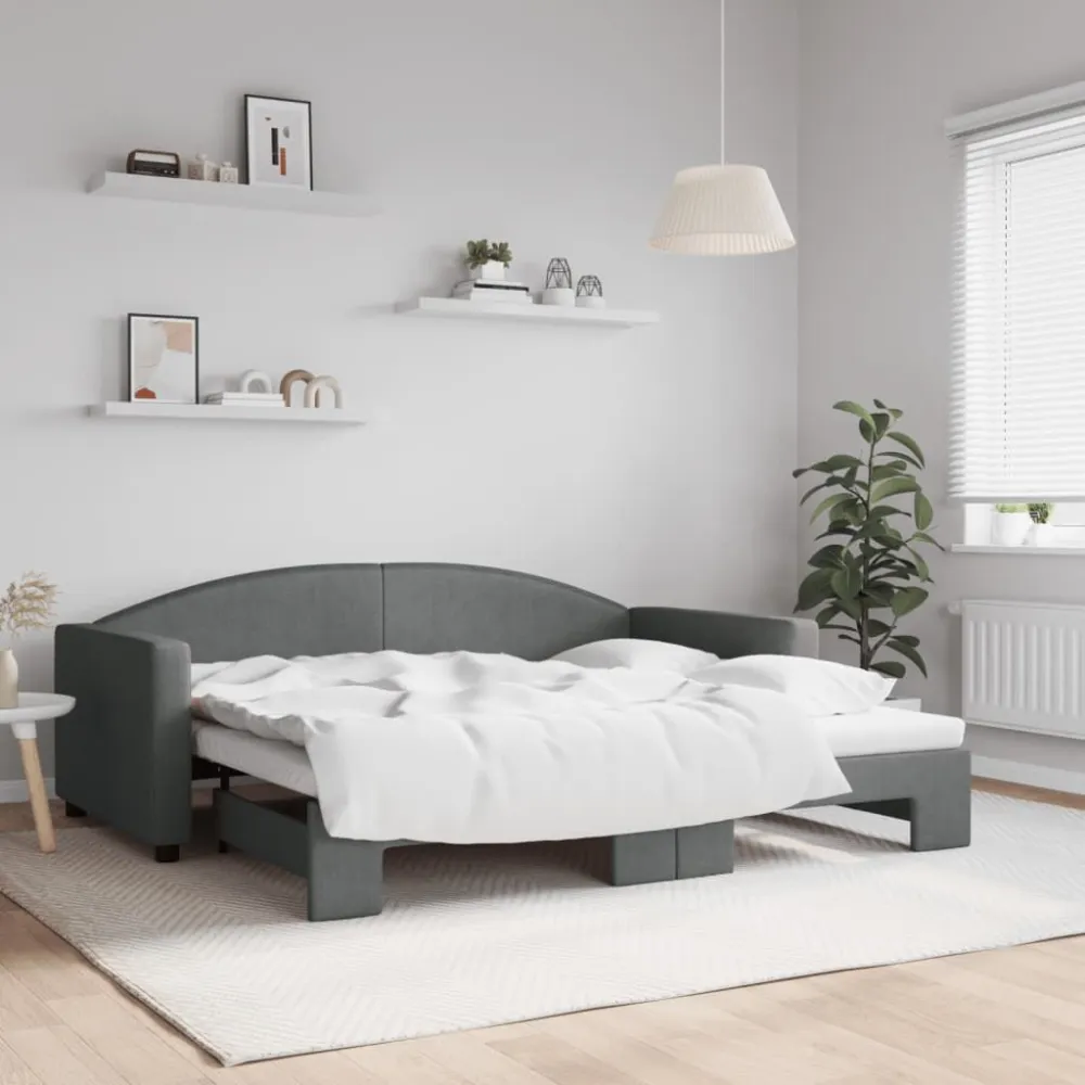 Slaapbank met onderschuifbed 90x190 cm stof donkergrijs