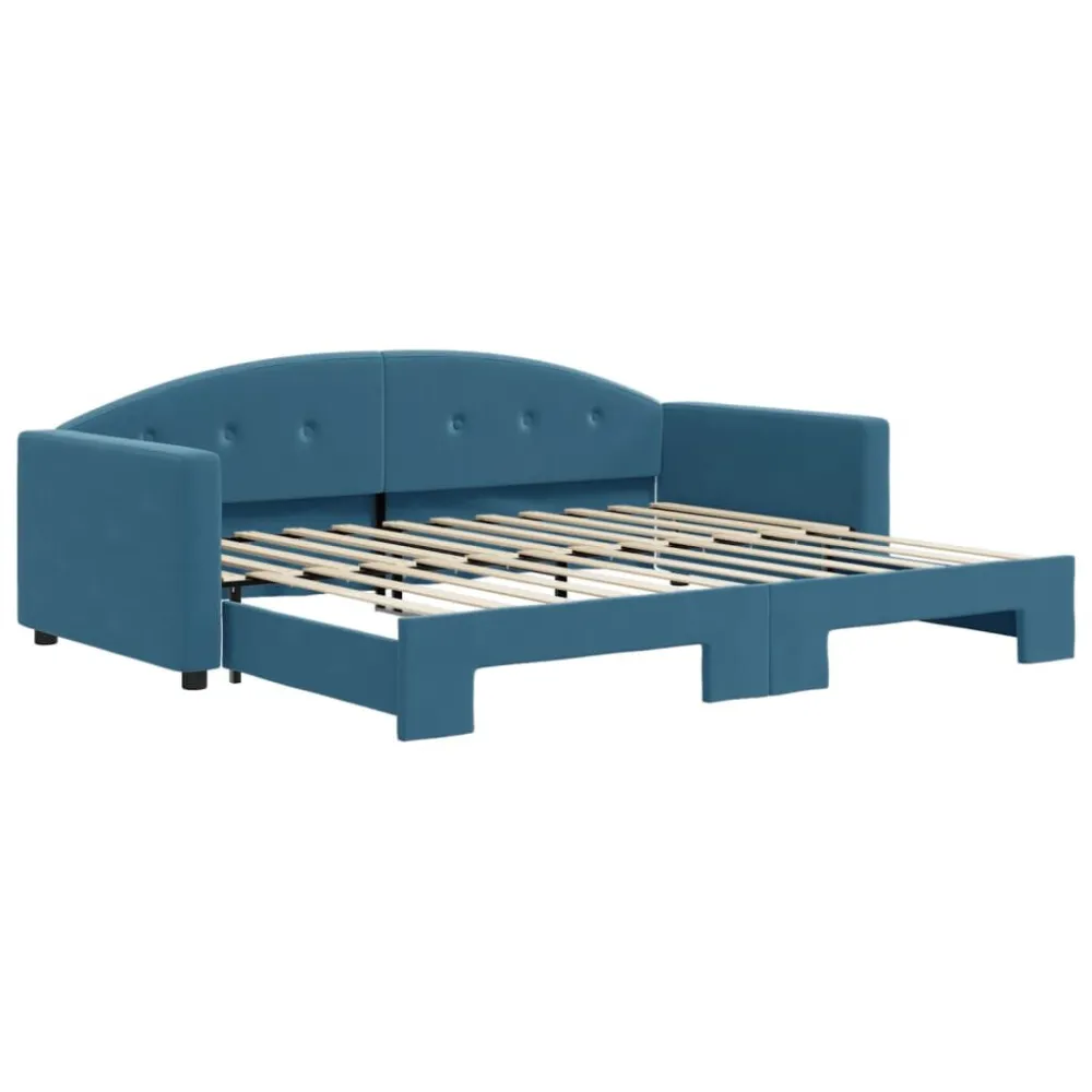 Slaapbank met onderschuifbed 90x200 cm fluweel blauw