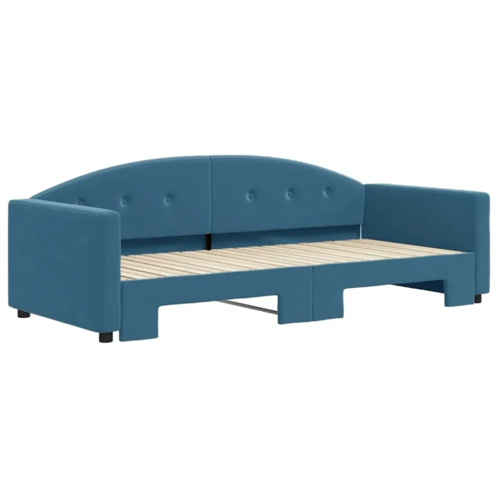 Slaapbank met onderschuifbed 90x200 cm fluweel blauw