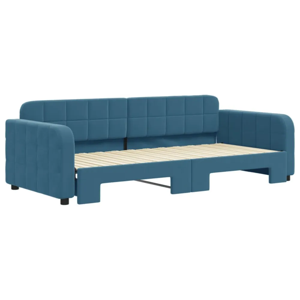 Slaapbank met onderschuifbed 90x200 cm fluweel blauw
