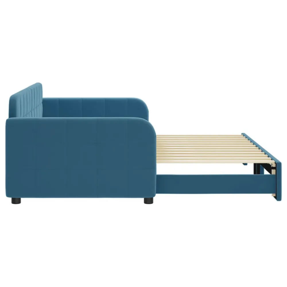 Slaapbank met onderschuifbed 90x200 cm fluweel blauw